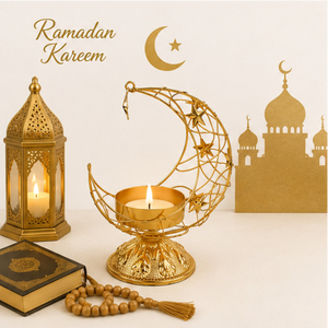 เชิงเทียนรูปพระจันทร์เสี้ยวและดาวโลหะสีทองหรูหราสำหรับตกแต่งรอมฎอน คารีม อีดมูบารัค อิสลาม - Product Image 2