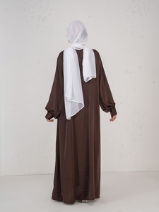 Women Long Brown Rayon Abaya With Button Front Solid Color Lightweight Daily Wear <b>Hijab</b> Style Dress - Product Image 2