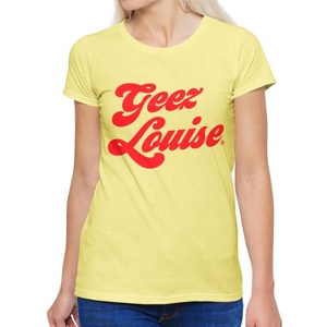 T-shirt à manches courtes jaune pour femme Geez Louise, col rond, logo imprimé sur le devant, en coton tricoté, haut décontracté - Product Image 1