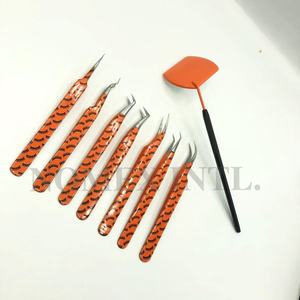 แหนบต่อขนตาสแตนเลสเคลือบผงส้มแบบมืออาชีพแหนบปลายแหลมจับเนื้อเพชร - Product Image 2