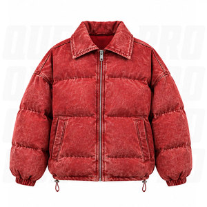 Red Acid Wash Oversized Boxy Bubble Puffer Jacket <b>Y2K</b> <b>Vintage</b> Streetwear Cropped Quilted Zip Up Jacket with Turn Down Collar - Product Image 1