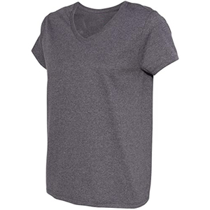 T-shirt à manches courtes pour femmes, col en V, couleur unie, décontracté, en jersey de coton, respirant, coupe régulière, toutes saisons - Product Image 2