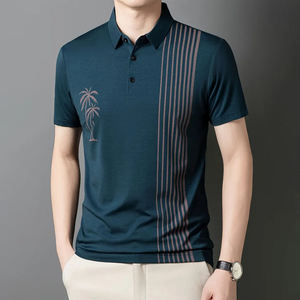 Men's Embroidered Palm Tree Striped Short Sleeve TShirt Regular Fit Casual Knitted Breathable Design Front <b>Logo</b> Wholesale price - Product Image 6