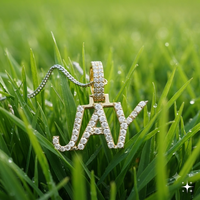 Collier tendance en or massif 10K avec plaque nominative personnalisée en lettres bloquées, serti de diamants Moissanite, pendentifs et breloques sur mesure