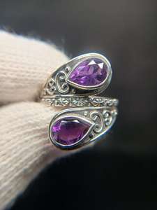Sterling <b>Silver</b> Amethyst <b>Ring</b> Size 8 5 Handmade Gemstone <b>Ring</b> Made In India Jewelry Gift For Women Elegant - Product Image 3
