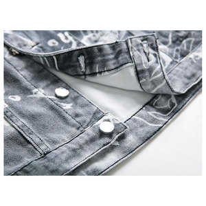 แจ็คเก็ตยีนส์เดนิมสำหรับผู้ชาย ทรงสลิมฟิต ขาดเซอร์ๆ สไตล์วินเทจ แฟชั่นสตรีทแวร์ เสื้อโค้ทยีนส์สีน้ำเงินคลาสสิก - Product Image 5