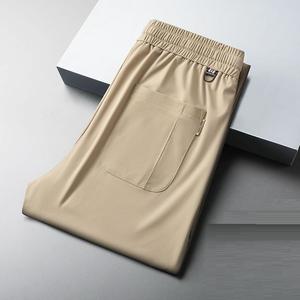 Men's Casual Straight Fit Pants Elastic Waist Drawstring Side Pockets Breathable <b>Polyester</b> Long Trousers Beige Gray Black - Product Image 4
