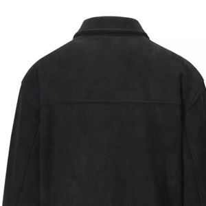 <b>Men's</b> Black <b>Suede</b> Shirt <b>Jacket</b> Workwear Style Zipper Closure Turn-down Collar Regular Fit Autumn Wear - Product Image 2