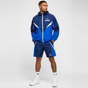 Ensemble de survêtement coupe-vent pour hommes, veste de sport résistante au vent, short à taille élastique, vêtements d'entraînement confortables pour le quotidien - Product Image 1