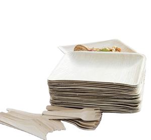 Assiette à dîner écologique biodégradable 10 pouces carrée en feuille de palmier Assiettes jetables en feuille de palmier carrées - Product Image 2