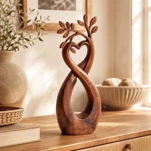 Sculpture d'arbre infini en bois fait main, cœur d'amour sculpté, décoration de table rustique, ornement de mariage, art pour salon - Product Image 5