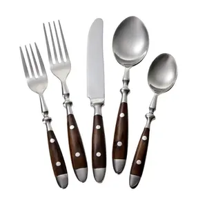 Brass Silver Handle with Vintage Wooden Handle Stainless Steel decorative Cutlery Set