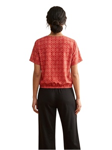Blusa de manga corta con cuello en V y estampado geométrico rojo para mujer, blusa informal holgada con lazo en la parte delantera, blusas para primavera y verano - Product Image 4