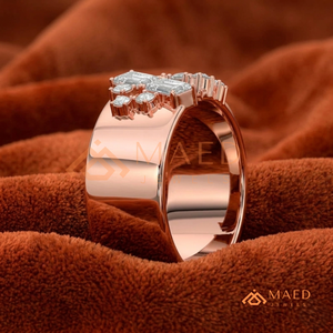 925 Sterling Rose Gold Plated Asymmetric Open <b>Ring</b> | Baguette Cut Zirconia Cluster Bypass <b>Ring</b> | Modern <b>Statement</b> <b>Ring</b> - Product Image 2