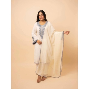 Desainer GEORGETTE bordir <span class=keywords><strong>JHALAR</strong></span> renda atas bawah dengan DUPATTA putih - Product Image 3