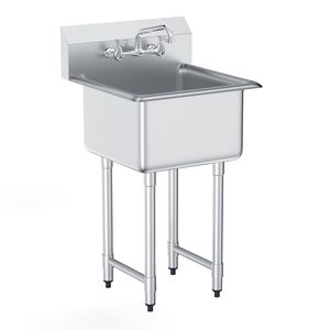 Lavello Commerciale Singolo da Cucina Autoportante in Acciaio Inossidabile a 1 Scomparto con Rubinetto e Gambe, 21"x41" - Product Image 4