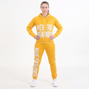 Women's Distressed Embroidery Tracksuits 100% Polyester Fleece Zipper <b>Hoodie</b> Jogger Pants Set Winter Style Polyester Tracksuit - Product Image 1
