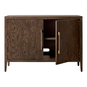 Premium Modern <b>Sideboard</b> Solid Teak Eco-Friendly Two Doors Cabinet Interior <b>Storage</b> Shelf Tapered Legs and Brass Handles - Product Image 3