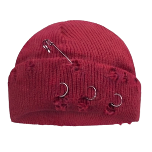 Berretto Invernale Personalizzato OEM ODM con Logo, Cappello in Maglia Acrilica con Anelli Metallici, Stile Punk Rock per Uomo - Product Image 2