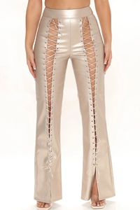 Women's Cross-<b>Pants</b> Leather Eco-Friendly Breathable Quick-Dry Button Fly Lace Winter Streetwear Regular Fit Full Length - Product Image 2