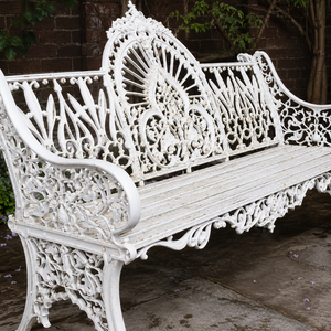 White Cast Iron Garden <b>Bench</b> Ornate Victorian Sunburst Back Outdoor Patio Lawn Seating Decorative Furniture Premium Style - Product Image 2