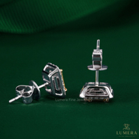 Boucles d'oreilles clous fantaisie en or avec diamant jaune taille émeraude cultivé en laboratoire, serti en grappe avec halo, bijoux d'occasion pour cérémonie de remise des diplômes