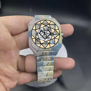 Montre à quartz en acier inoxydable de luxe édition limitée RAMDUT IMPEX, boîtier carré 20 mm, bracelet en cuir, cadran en cristal multicolore - Product Image 1