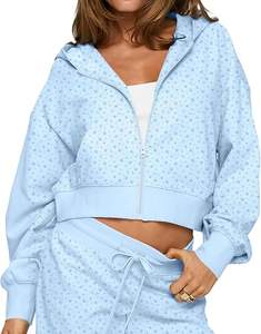 Sudadera con capucha corta con cremallera para mujer, de ajuste holgado, de forro polar, estilo Y2K, con estampado floral pequeño, tipo jersey, ropa estética para chicas, otoño - Product Image 1