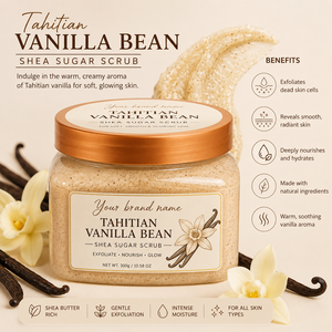 OEM Private Label Tahitian Vanilla Bean Shea Sugar <b>Body</b> <b>Scrub</b> Wholesale Exfoliating Moisturizing <b>Body</b> Polish with Shea Butter - Product Image 3