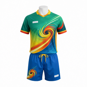 Conjunto de uniforme de rugby sublimado con cuello en V para hombre, manga corta, secado rápido, corte regular, para adultos, para todas las estaciones, con patrón de color degradado. - Product Image 1