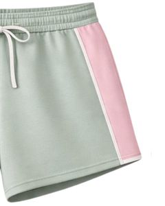 Pantalones Cortos de Salón para Mujer en Verde Salvia y Rosa, Cintura Elástica con Cordón, Algodón Suave y Poliéster, Ropa de Dormir Informal, Pantalones Cortos Cómodos de Verano para Relajarse - Product Image 2