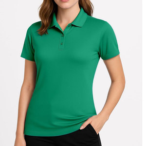 Chemises de golf personnalisées pour femmes, fabriquées directement en usine, en tissu extensible léger et au style athlétique élégant pour les joueuses de golf. - Product Image 1