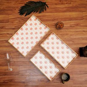 Plateau de service rectangulaire en bois laqué à motifs floraux pour table basse, idéal pour les desserts et les aliments - Product Image 3