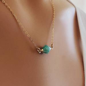 Pendentif en amazonite verte véritable, forme biconique, chaîne en argent 925 plaqué or délicat, style vintage, bijoux de fiançailles - Product Image 6