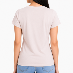 เสื้อยืดคอกลมแขนสั้นทรงเข้ารูปสีพื้นสำหรับผู้หญิง ผ้าฝ้ายเจอร์ซีย์ 100% สวมใส่สบายทุกฤดู - Product Image 1