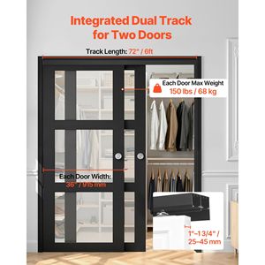 Kit Hardware per Porta Scorrevole a Doppia Guida in Lega, 6 Piedi, in Alluminio, Silenzioso, Facile Installazione - Product Image 2