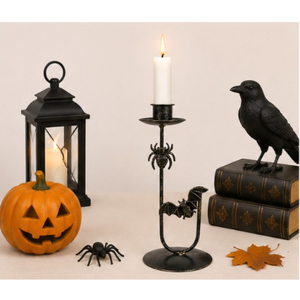Iron <b>Gothic</b> <b>Candle</b> Holder with Spider and Bat Design Vintage Metal Taper Candlestick for Halloween Party Centerpiece Home Decor - Product Image 4