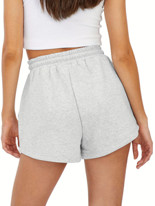 Shorts décontractés rouges pour femmes avec cordon de serrage, poches latérales, taille élastique, en coton tricoté respirant, coupe régulière - Product Image 4