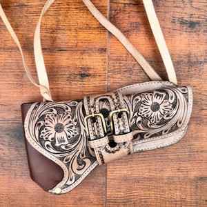 Luxueux élégant véritable cuir véritable Floral usiné étuis de chasse de haute qualité universel ouvert haut coquille de mer étui confortable - Product Image 2