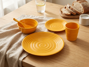 [Directo de Fábrica] Resina PGT resistente fabricada en Taiwán. Juego de cubiertos duradero y elegante: taza, tazón, plato, cuchara. - Amarillo solar - Product Image 2