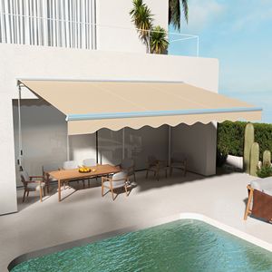 Tenda da Sole Elettrica Bianca Crema 16.5x10 LED con Telecomando per Esterni, Bracci Pieghevoli, Materiale PVC, Estensibile fino a 5m - Product Image 2