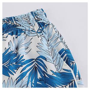 <b>Men's</b> Blue Geometric Print Satin Bermuda Shorts Elastic Waist Casual Swim <b>Trunks</b> Polyester/Cotton Quick Dry Mid Rise - Product Image 3