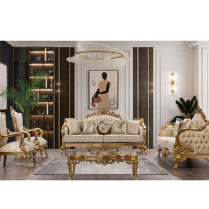 Juego de Sofás de Salón de Estilo Tradicional Premium en Dorado, Muebles de Madera de Teca Antiguos Tallados a Mano, Clásicos y de Lujo, Reino Unido - Product Image 1