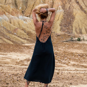 Vestido Largo sin Espalda de Algodón Crudo Estilo Bohemio Hippie Inspirado en Festivales para Mujer, Cómodo y con Toque Natural - Product Image 2