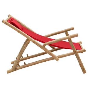 Chaise longue en bambou rouge, toile 100% polyester, design pliable standard pour la plage - Product Image 4