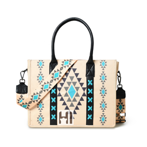 Bolso Tote de Lona Azteca Hecho a Mano para Mujer, Asa de Cuero Genuino, Bolso con Cremallera Ecológico - Product Image 1