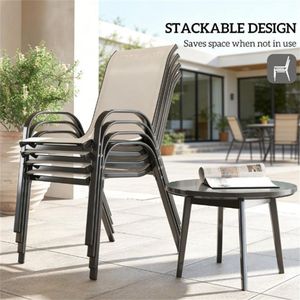 Set di 4 Sedie da Pranzo Beige per Esterni con Schienale, Ideali per Terrazze e Giardini - Product Image 3