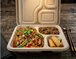 Boîte à lunch jetable en pulpe de canne à sucre, plateau carré avec couvercle, récipient alimentaire biodégradable pour restaurant à emporter - Product Image 3