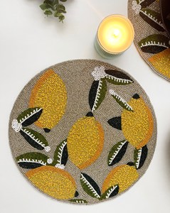 Lemon Theme Kitchen Table Decor Table <b>Coasters</b> Mats Set <b>Beaded</b> Round Place-mats Office Coffee Dining Party Outdoor Wedding - Product Image 4