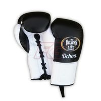 No Boxing No Life Guantes de Boxeo de Cuero Genuino con Agarre para Entrenamiento y Sparring, Cierre de Cordones en los Dedos, Ligeros y Transpirables
